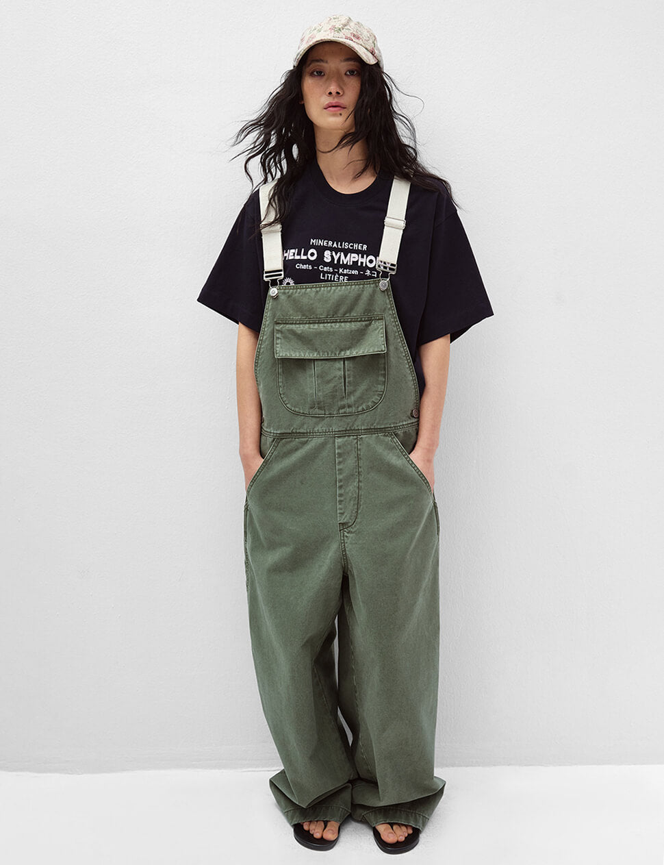 Wide-Leg Khaki Overalls