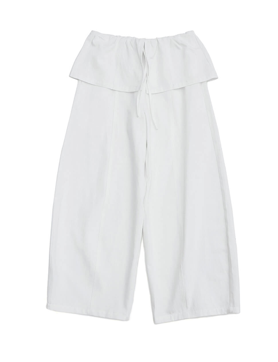 White Cotton Crop Barrel Leg Pants With Skirt Overlay