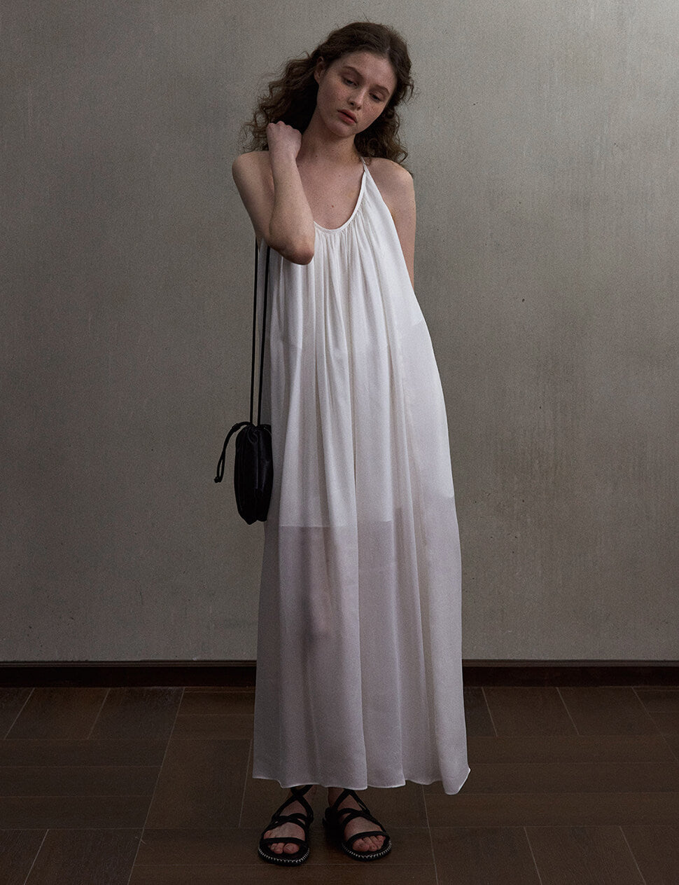 Beaded White T-Strap Open Back Maxi Dress-PREORDER